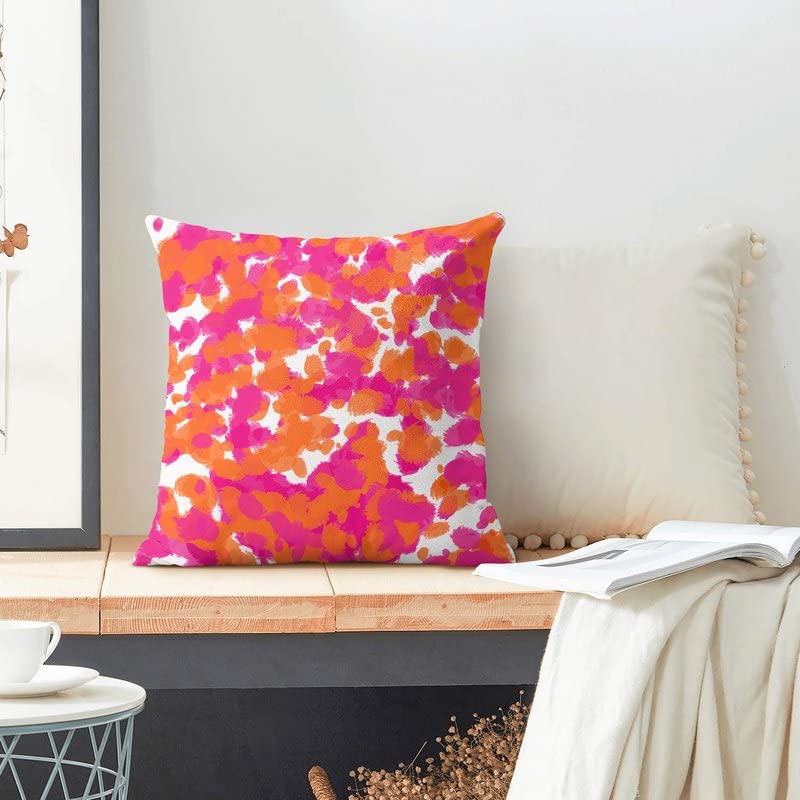 Jbralid Colorful Color Bold Girly Hot Pink Fuchsia Orange Paint Vibrant Pillow Cover Hidden Zipper Cotton Indoor Throw Pillow Case Cushion 16x16 in - Image 2